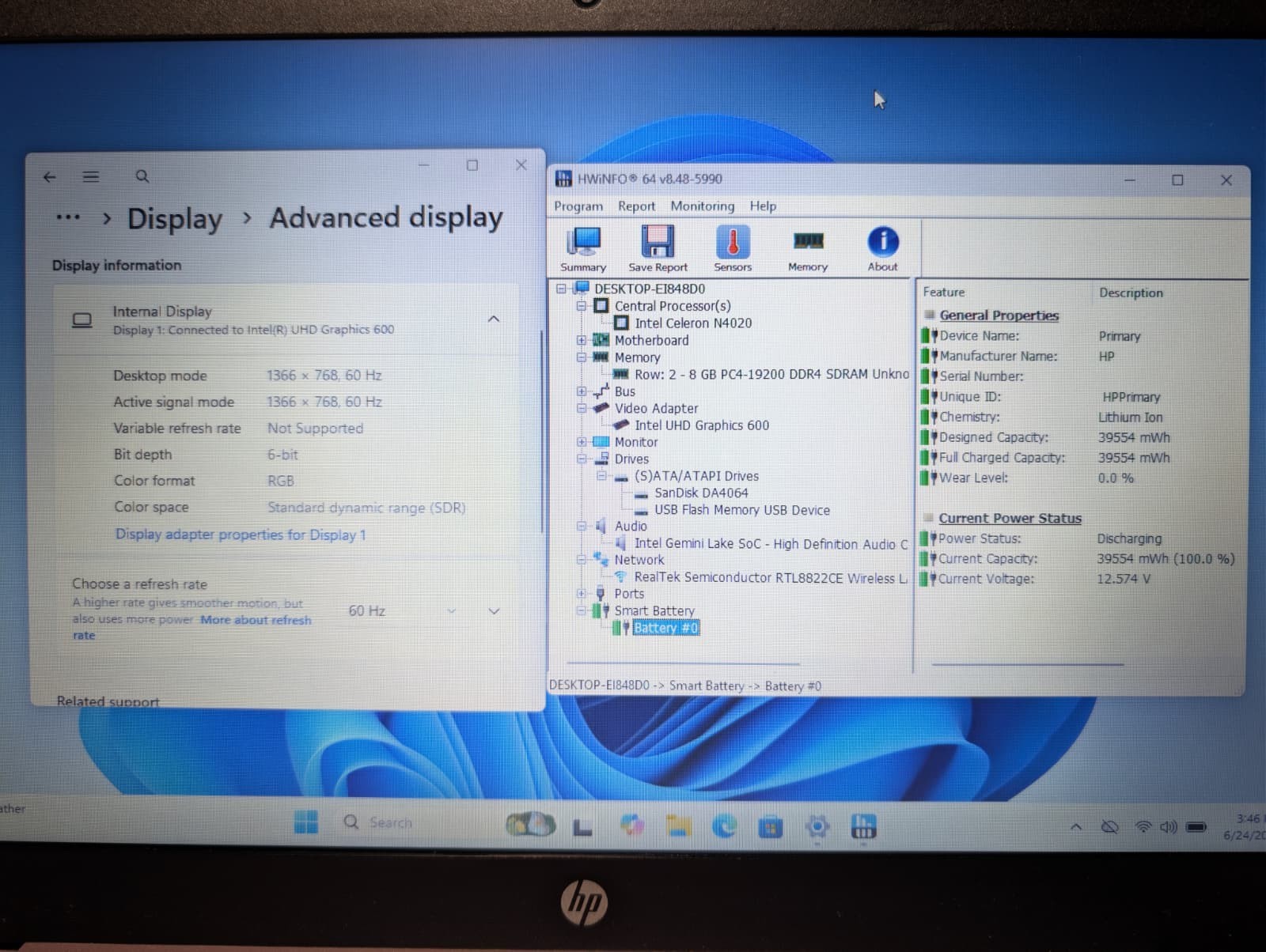 14″ HP Stream 14-CB1 | Intel Celeron N4020 8GB RAM 64GB SSD | Win 11 Home