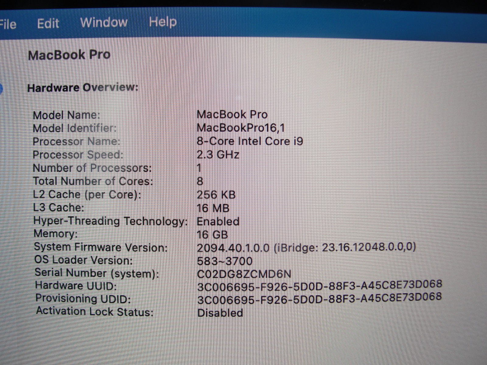 Apple MacBook Pro 16″ A2141 MVVM2LL/A i9-9880H 16GB/1TB SSD AMD Radeon Pro 5500M
