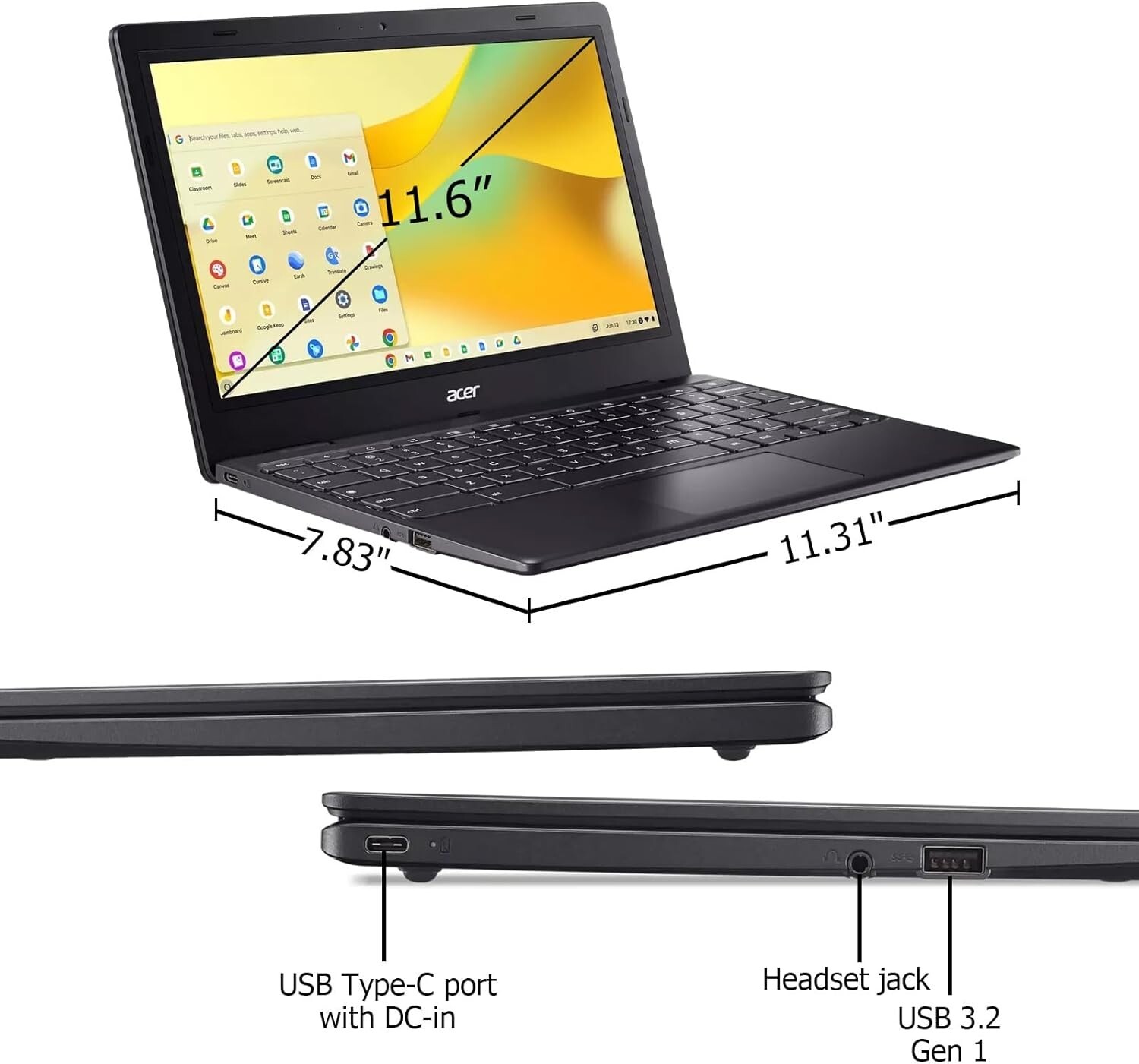 Acer Chromebook 311 11.6″ HD Laptop, Intel Celeron N4500, 4GB Ram 64GB eMMC BLK