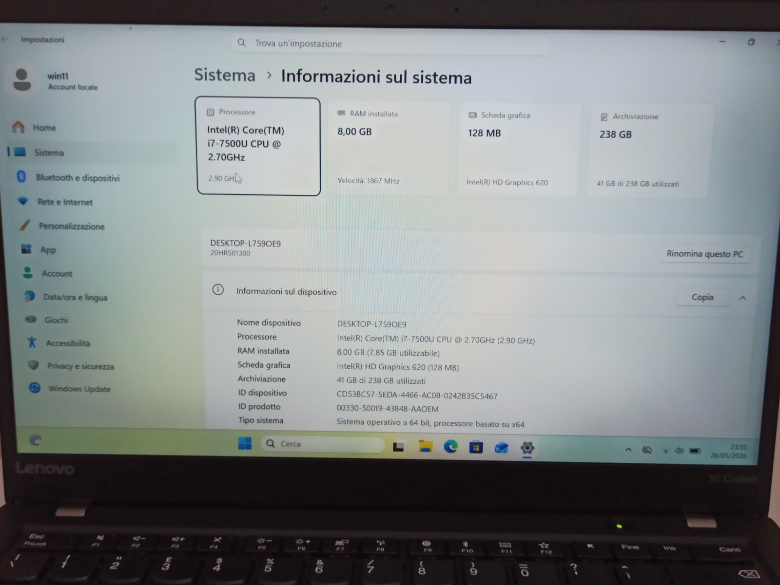 Lenovo Thinkpad X1 Carbon | Intel i7-7500 | 8GB RAM | 256GB M.2 SSD