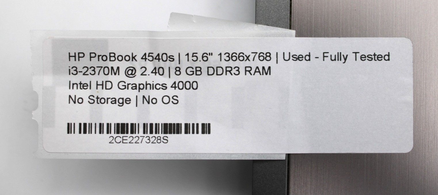 HP ProBook 4540s i3-2370M@2.4GHz 8GB DDR3 NO STORAGE OR OS *USED/TESTED*