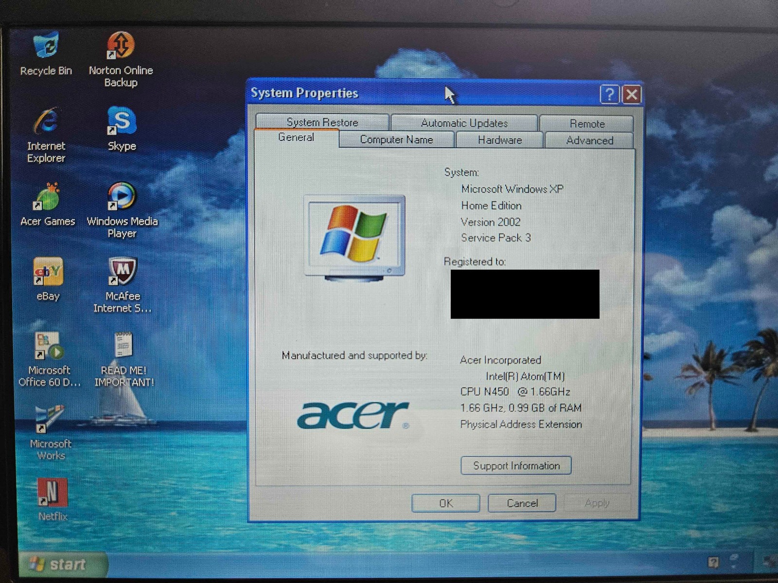(READ) Acer Aspire One D255 Atom N450 1GB RAM 138GB HDD Windows XP Home