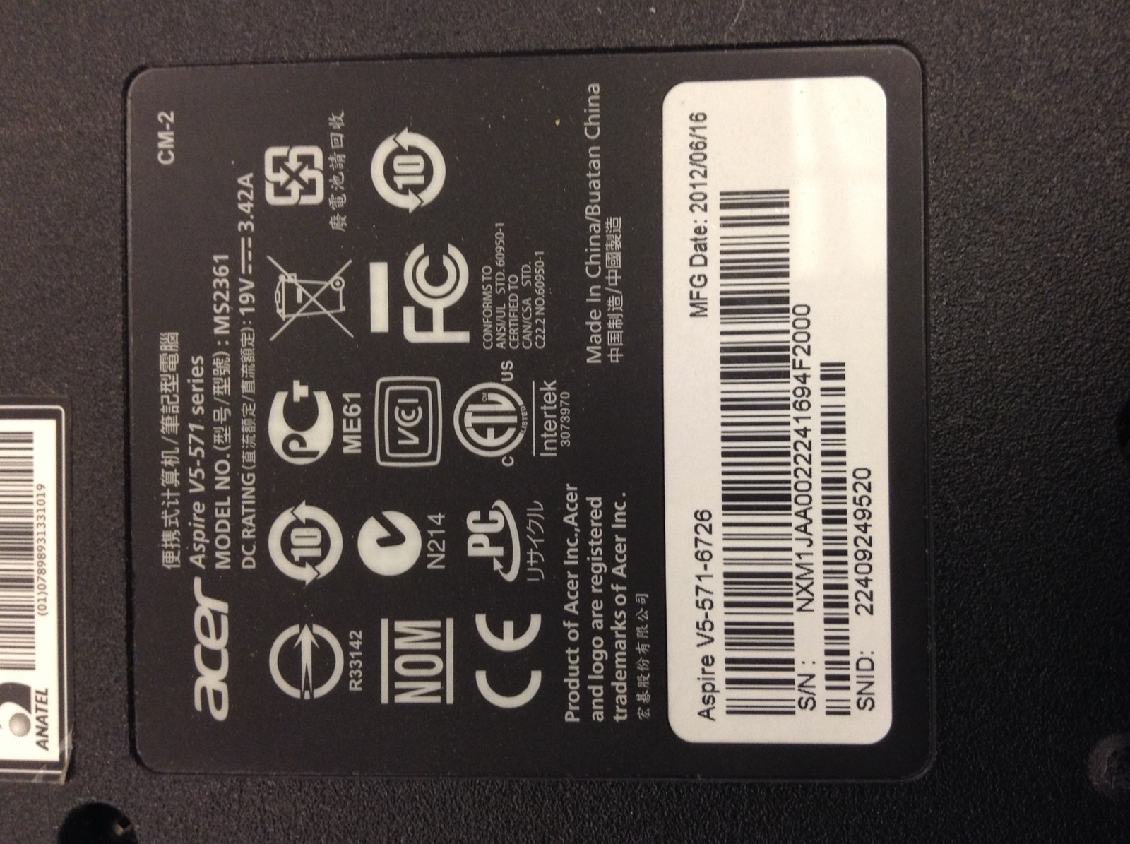 Acer V5-571 MS2361 15.6″ Laptop i5-3317U 1.70GHz 6GB RAM 500GB HDD WORKS