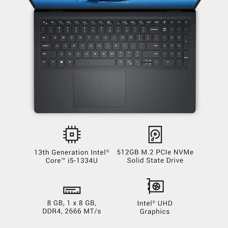 Dell 15.6″ 2K Touch Laptop i5-1334U 13th Gen 8GB 512GB Carbon Black 2023 *READ*