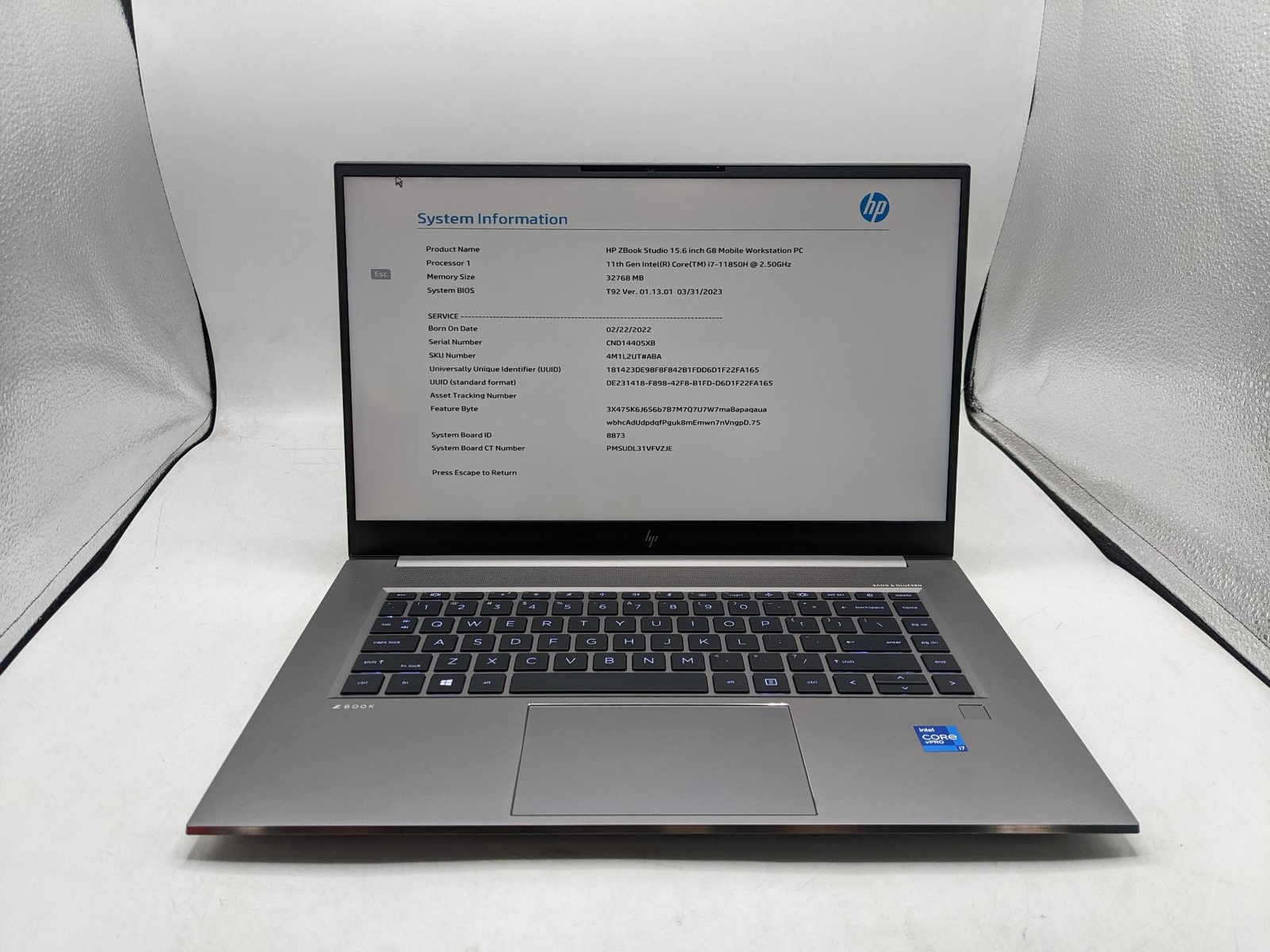 HP ZBOOK STUDIO G8 I7-11850H 2.5Ghz 32GB RAM 512GB *GRADE D*