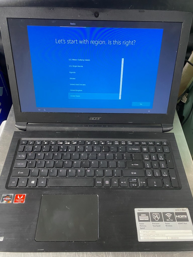 Acer Aspire 3 A315-41-R0GH 15.6 in Ryzen 3 2.50Ghz 4GB Ram 1TB HDD *bad mousepad
