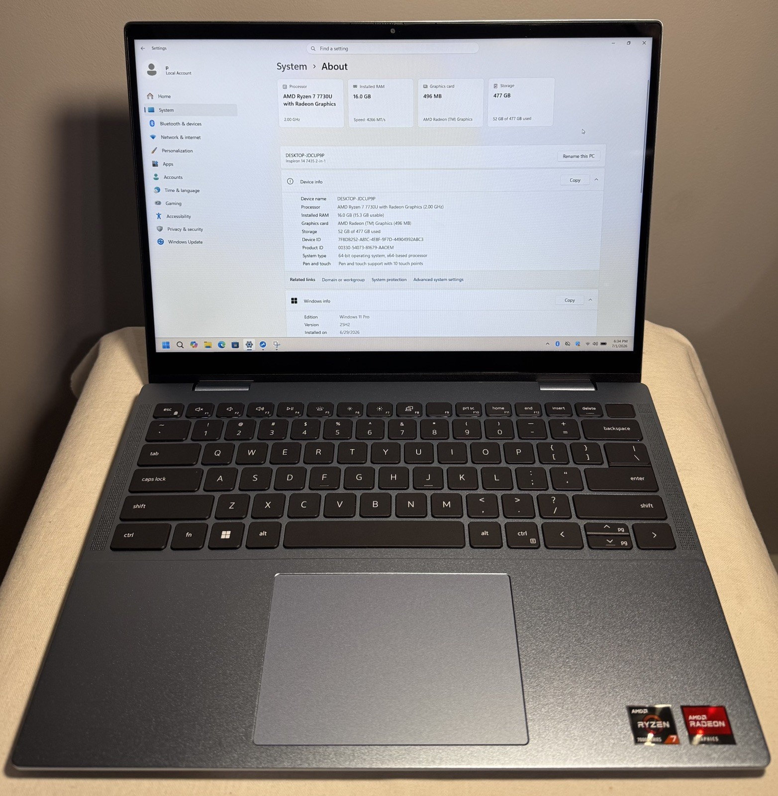 Dell Inspiron 14 7435 2in1 AMD Ryzen7 14″ 16GB RAM 512GB SSD WIN11P READ