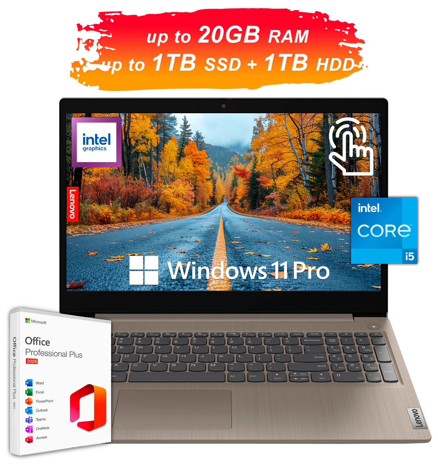 Lenovo IdeaPad Laptop 15 Touch Intel i5 Upto 20GB RAM 1TB SSD+1TB HDD Win 11 Pro