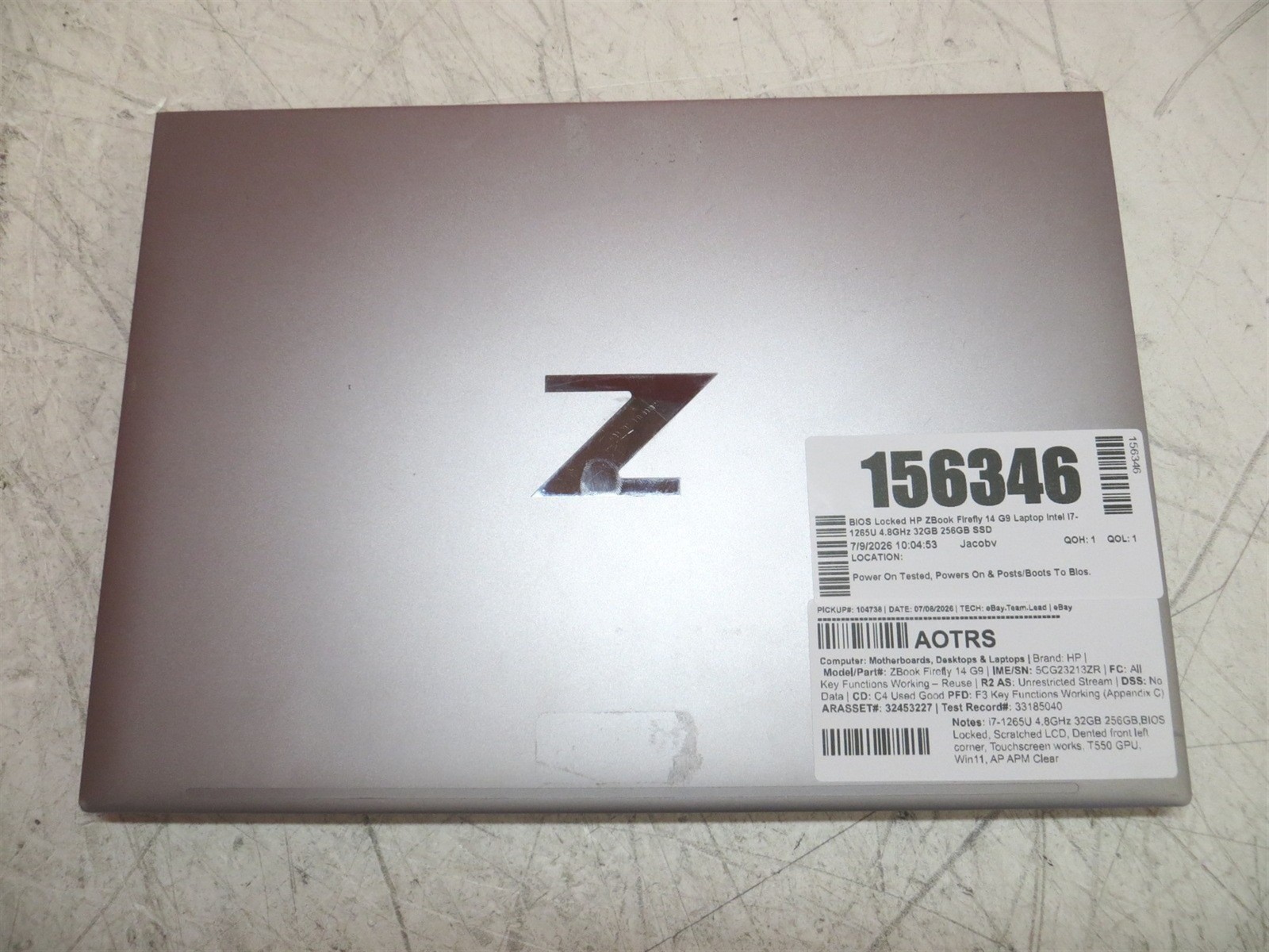 BIOS Locked HP ZBook Firefly 14 G9 Laptop Intel i7-1265U 4.8GHz 32GB 256GB T550