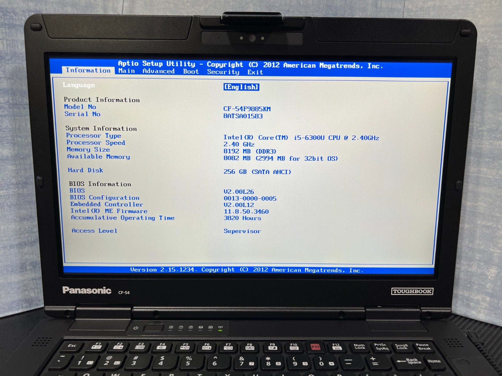 CF-54F9885KM, i5-6300U 2.40Ghz,8GB Mem,256GB SSD,Touchscreen,4G LTE,GPS,3,820Hrs