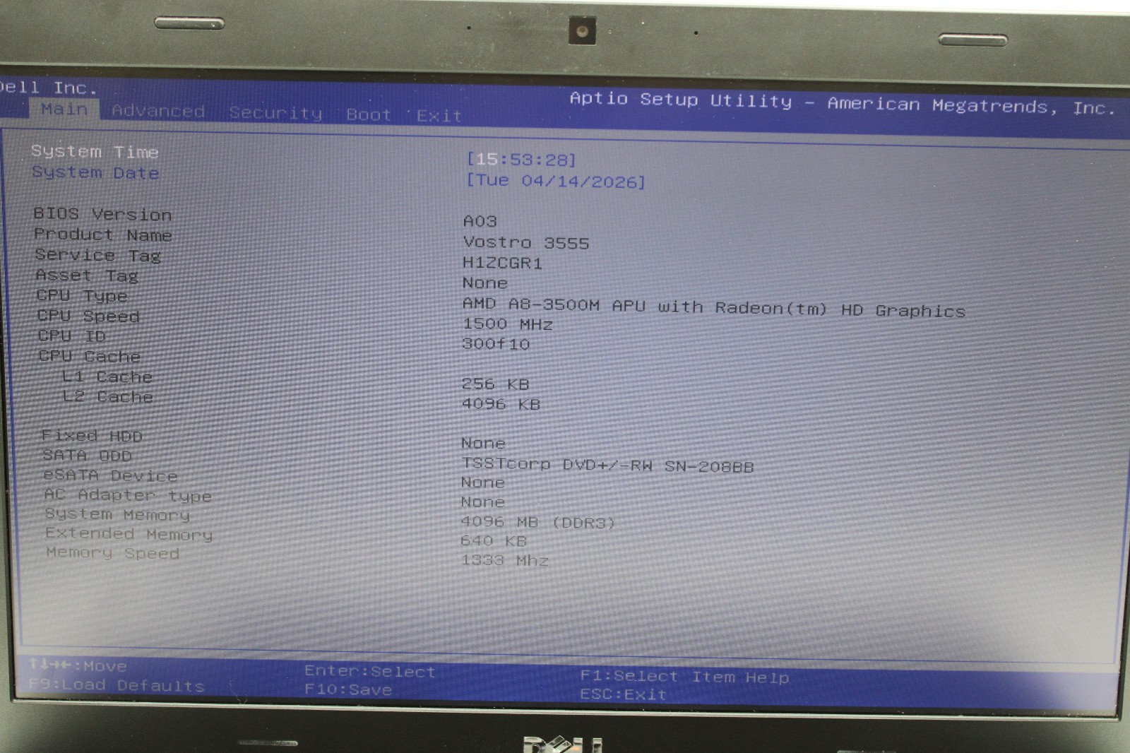 Dell Vostro 3555 _ AMD A8-3500M @ 1.5 _ 4GB RAM _ Radeon HD _ No SSD / OS