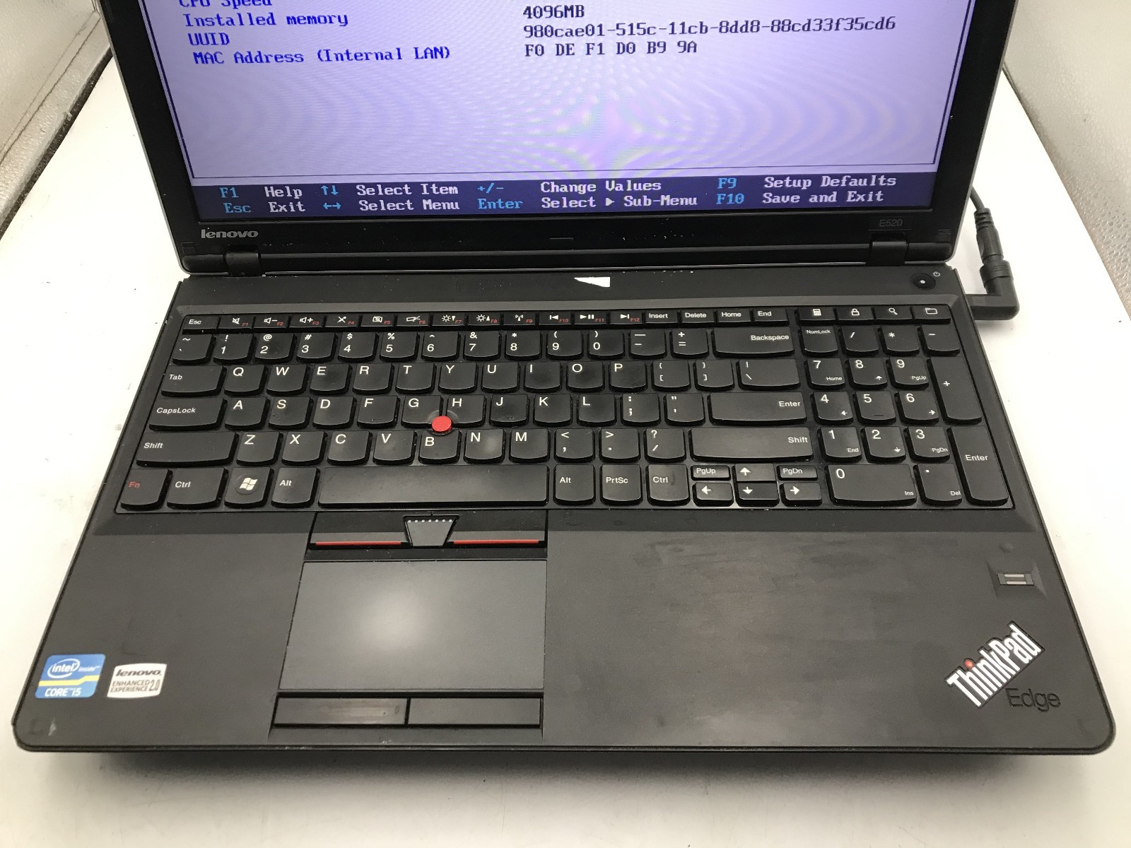 LENOVO THINKPAD E520 – BOOTS TO BIOS – INTEL I5 2430M – NO RAM – 15″ – READ -BB