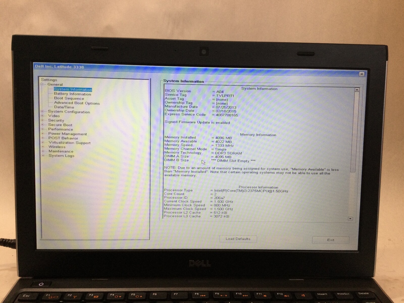 DELL LATITUDE 3330 – BOOTS TO BIOS – INTEL I3 2375M – 4GB RAM – READ DESC – BB!!