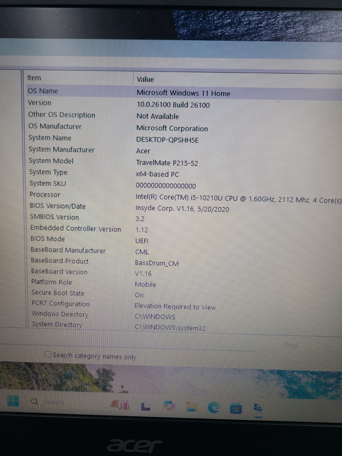 Acer Travelmate P215-52 i5-10210U 1.60GHz 8GB Ram 512GB SSD Win 11 Home READ