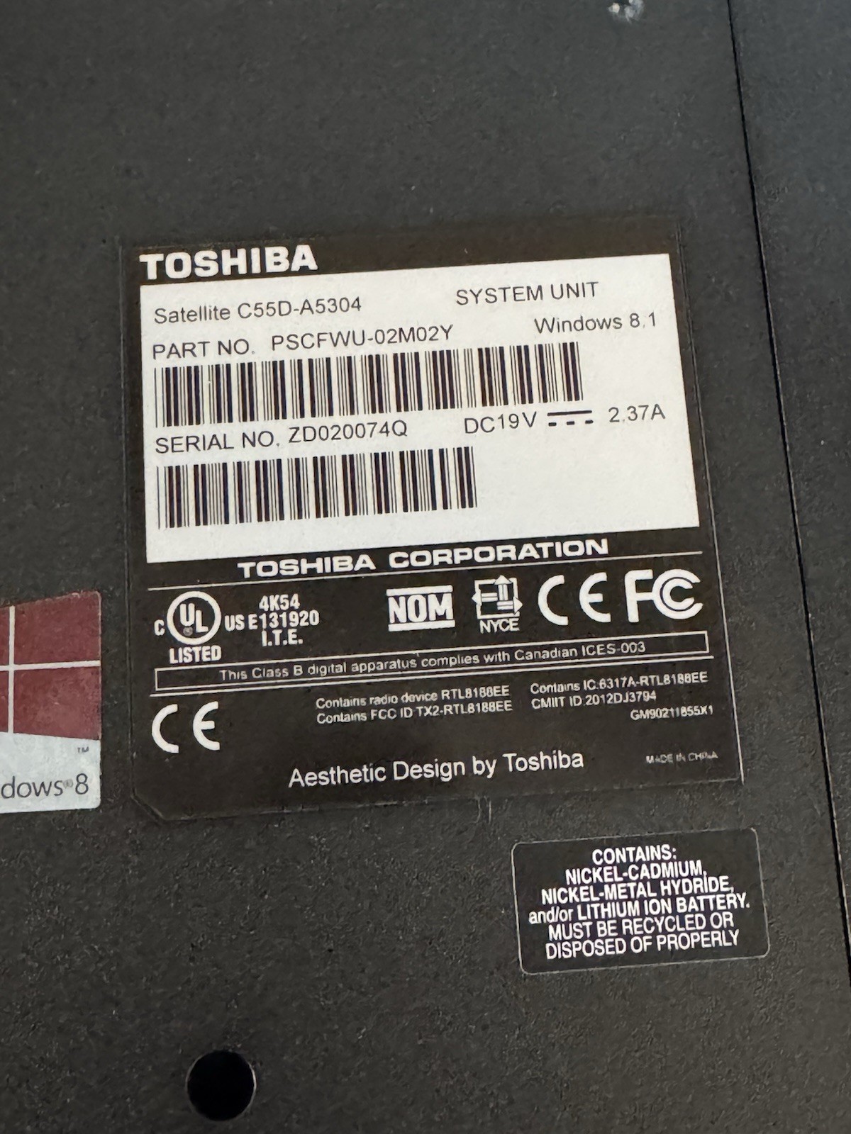 Toshiba Satellite C55D-A5304 Laptop Win 10 AMD E1-2100 4GB RAM 128GB SSD