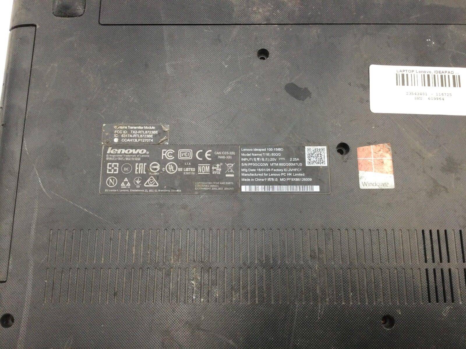 LENOVO IDEAPAD 100-15IBD – FOR PARTS – INTEL CORE I5 – 4GB RAM – READ DESCRIP-BB