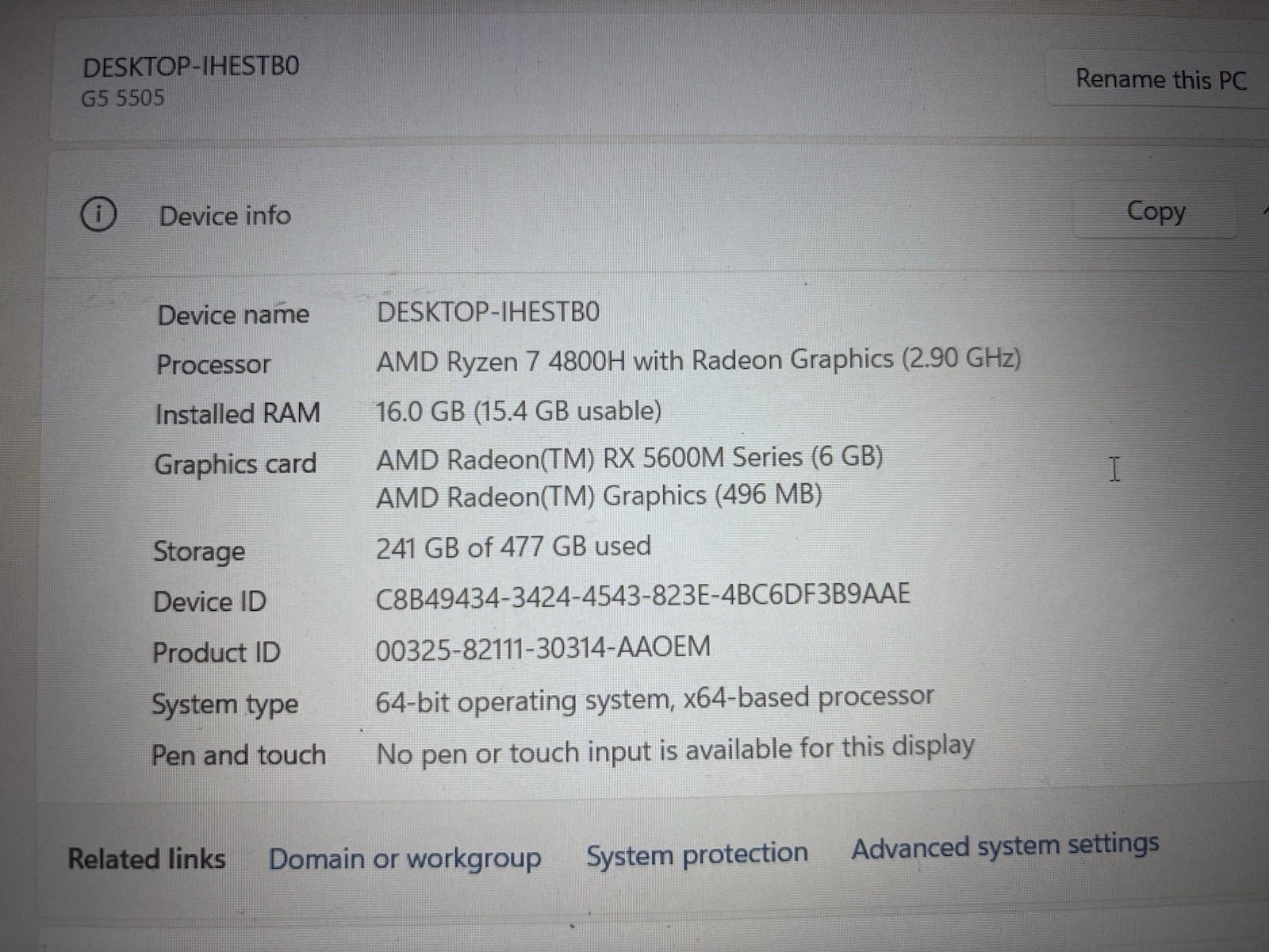 Dell G5 5505 15.6″ Gaming Laptop Ryzen 7 4800H 16GB 512GB SSD RX5600M