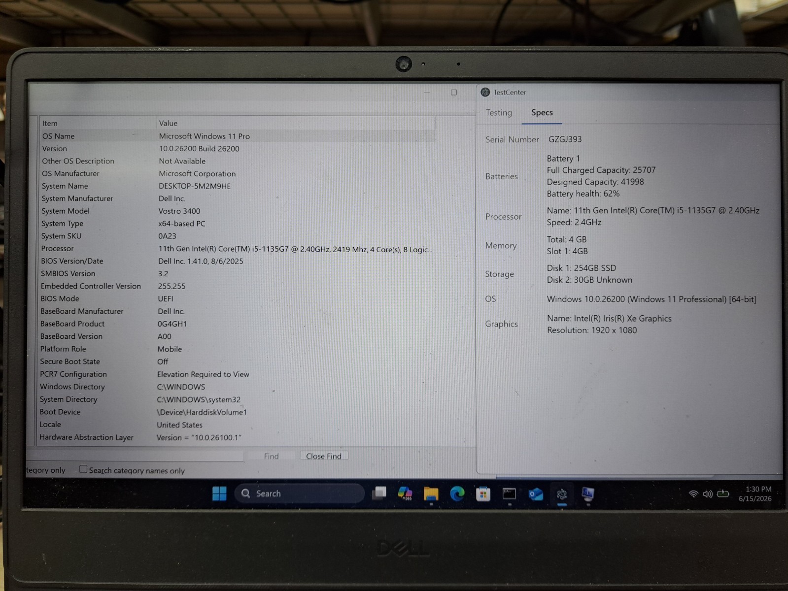 Dell Vostro 3400 14″ Laptop i5-1135G7 2.40GHz 8GB RAM 256GB SSD Win 11 Pro