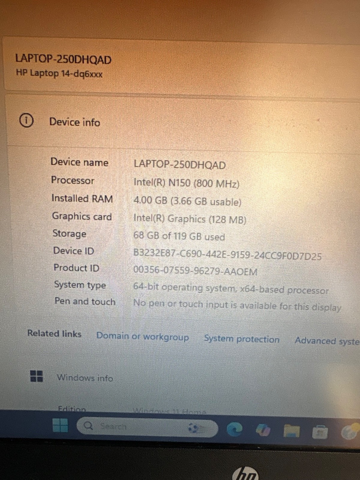 HP 14-DQ0703DX Intel Pentium Silver N5030 4GB 128GB SSD WIN 11 Home