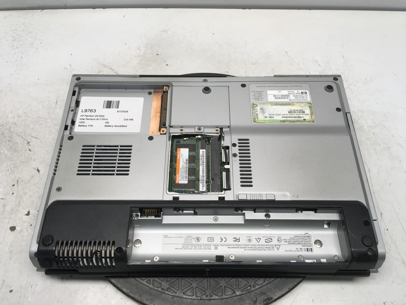 HP Pavilion DV1000 Intel Pentium M 1.7GHz 224 MB NO HDD No Batt
