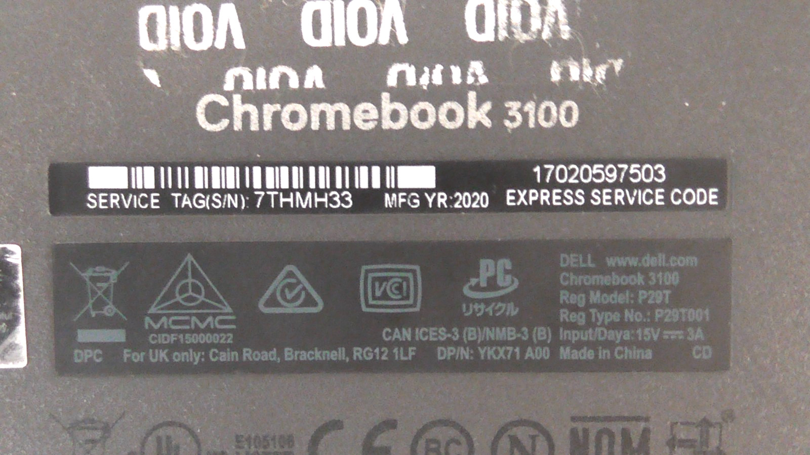 DELL CHROMEBOOK 3100 AND POWER SUPPLY –Good condition.