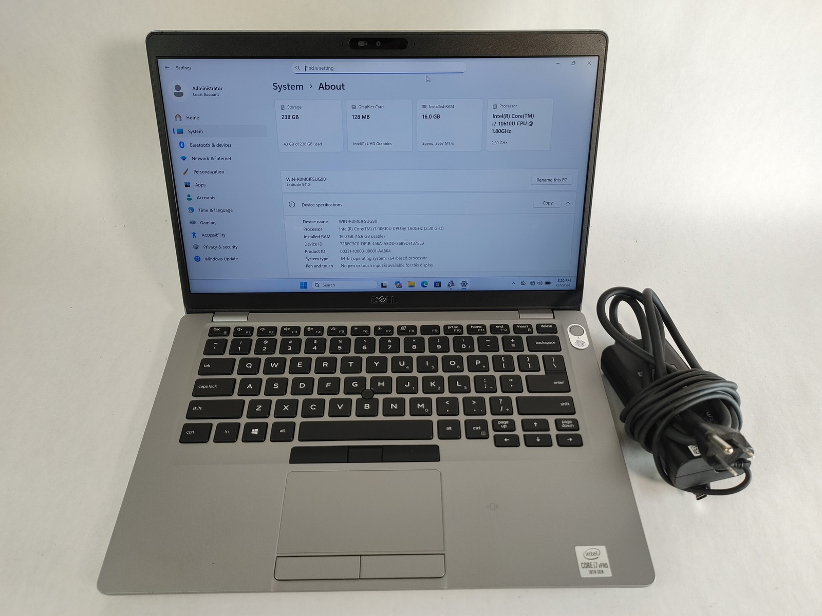 Dell Latitude 5410 Core i7-10610U 1.80 GHz 16 GB DDR4 256 GB M.2 Windows 11 Pro