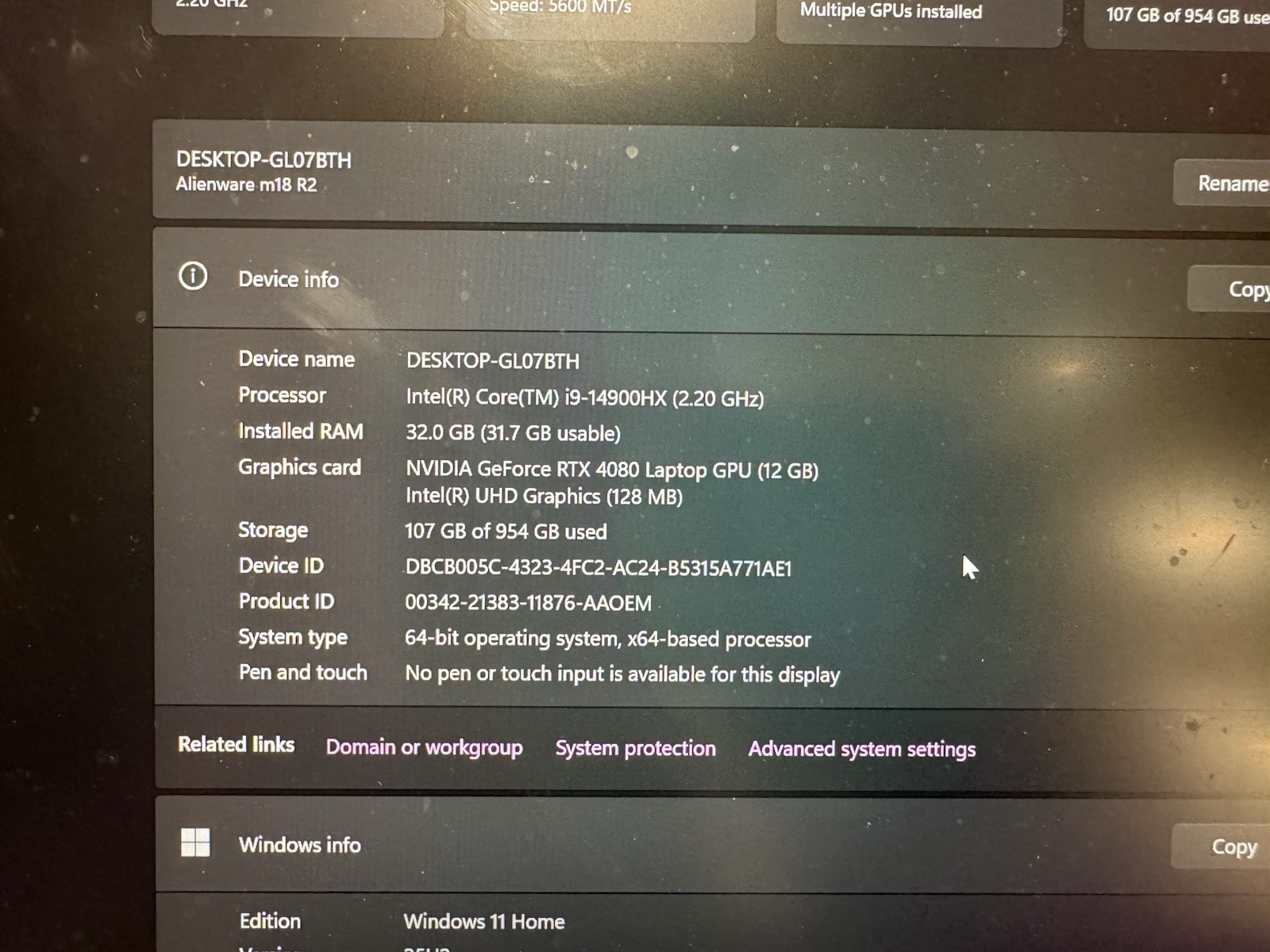 Alienware m18 R2 18in i9-14900HX 32GB 1TB SSD RTX 4080 Win11 Black