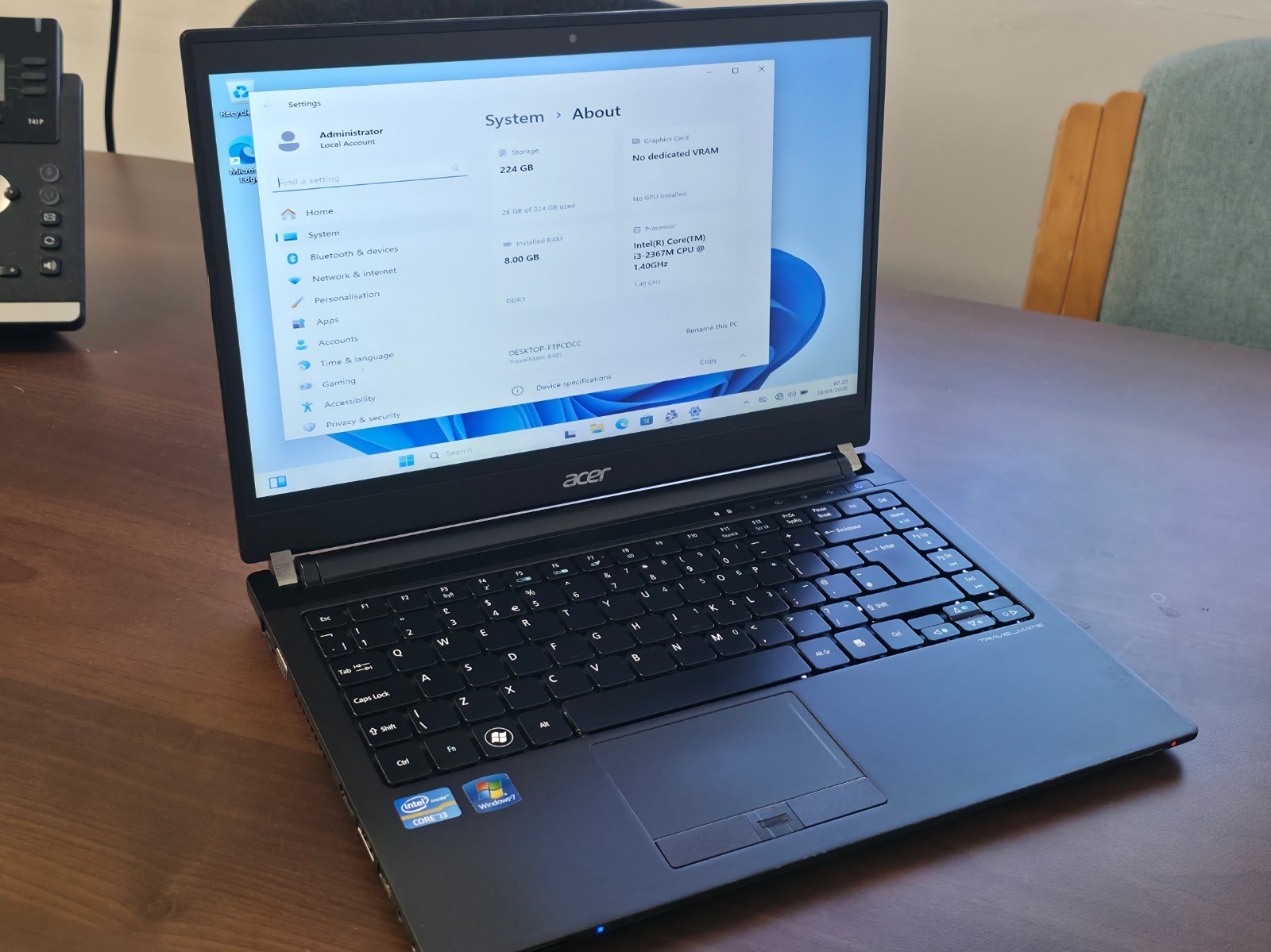 14″ ACER TRAVELMATE 8481 CORE i3-2367M 8GB 240GB SSD HDMI WIN11