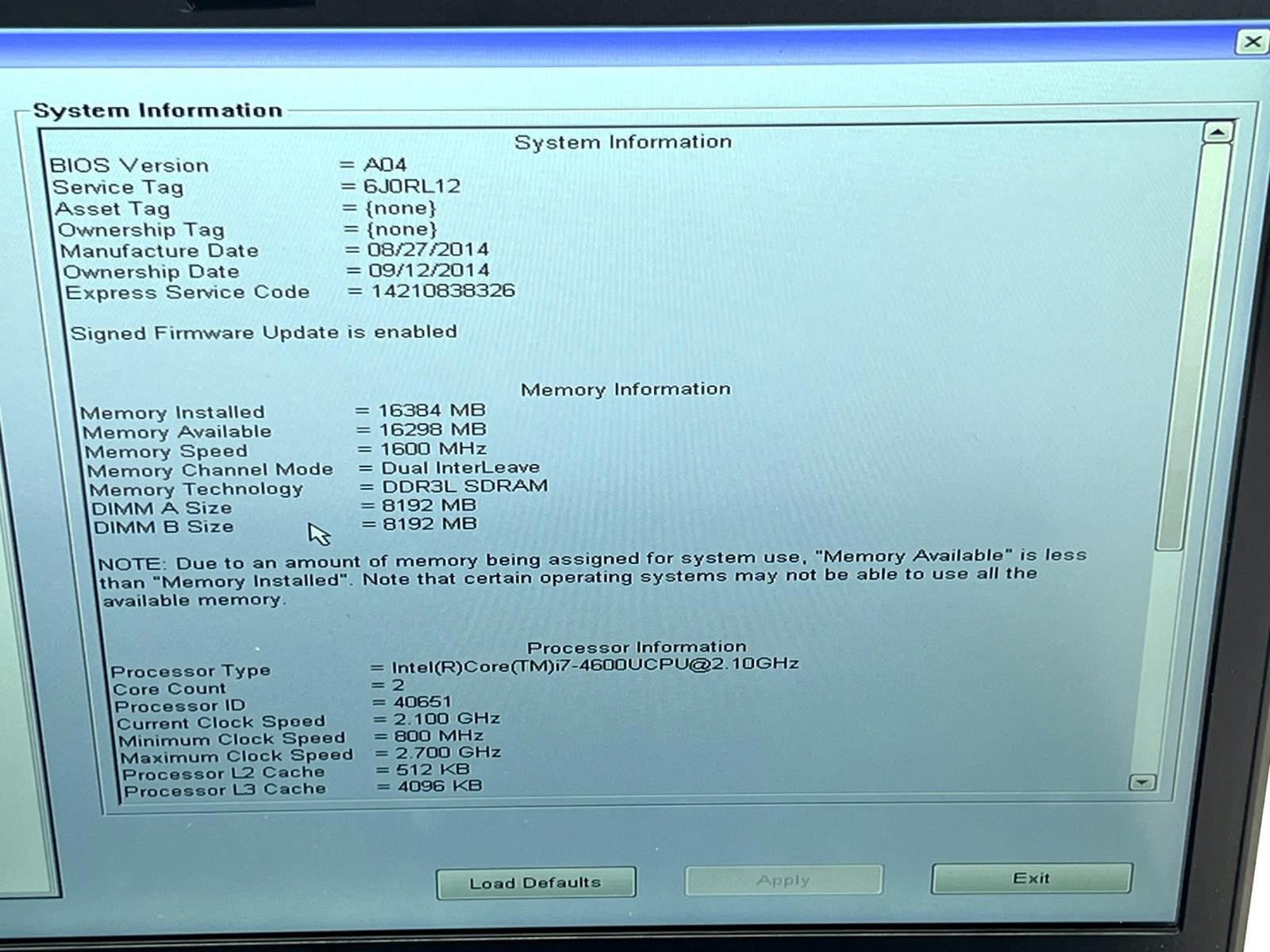 Dell Latitude E7440 14″ Laptop Intel Core i7-4600U 2.1GHz 16GB RAM No HD, OS