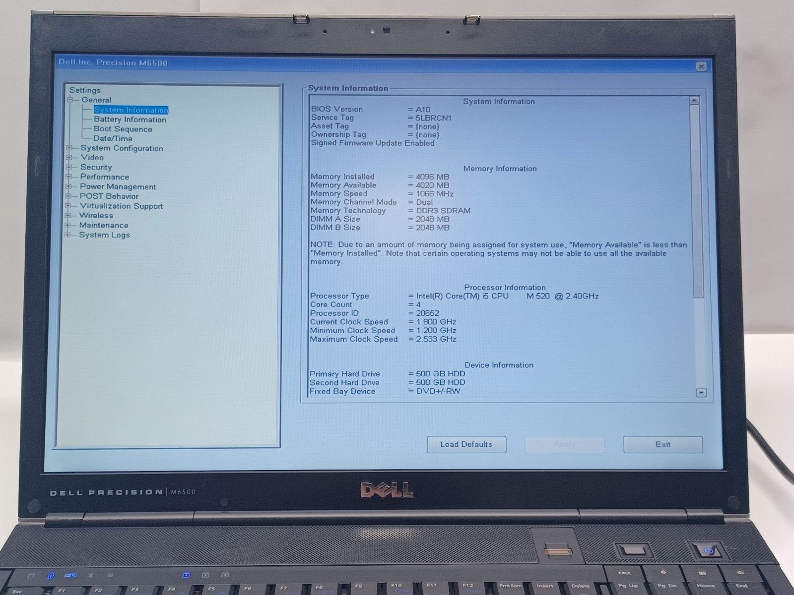 Dell Precision M6500 Workstation i5-M520 4GB 500GB No OS