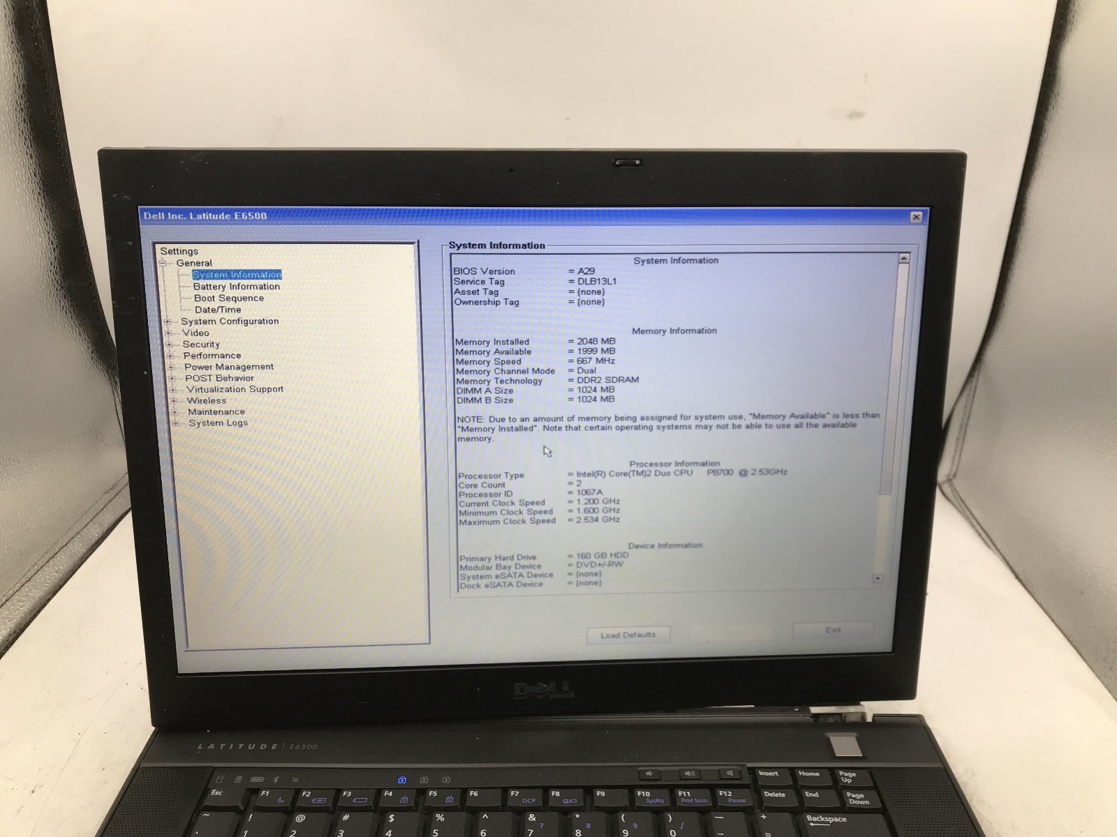 DELL LATITUDE E6500 – BOOTS TO BIOS – INTEL CORE 2 DUO – 2GB RAM – READ DESC -BB