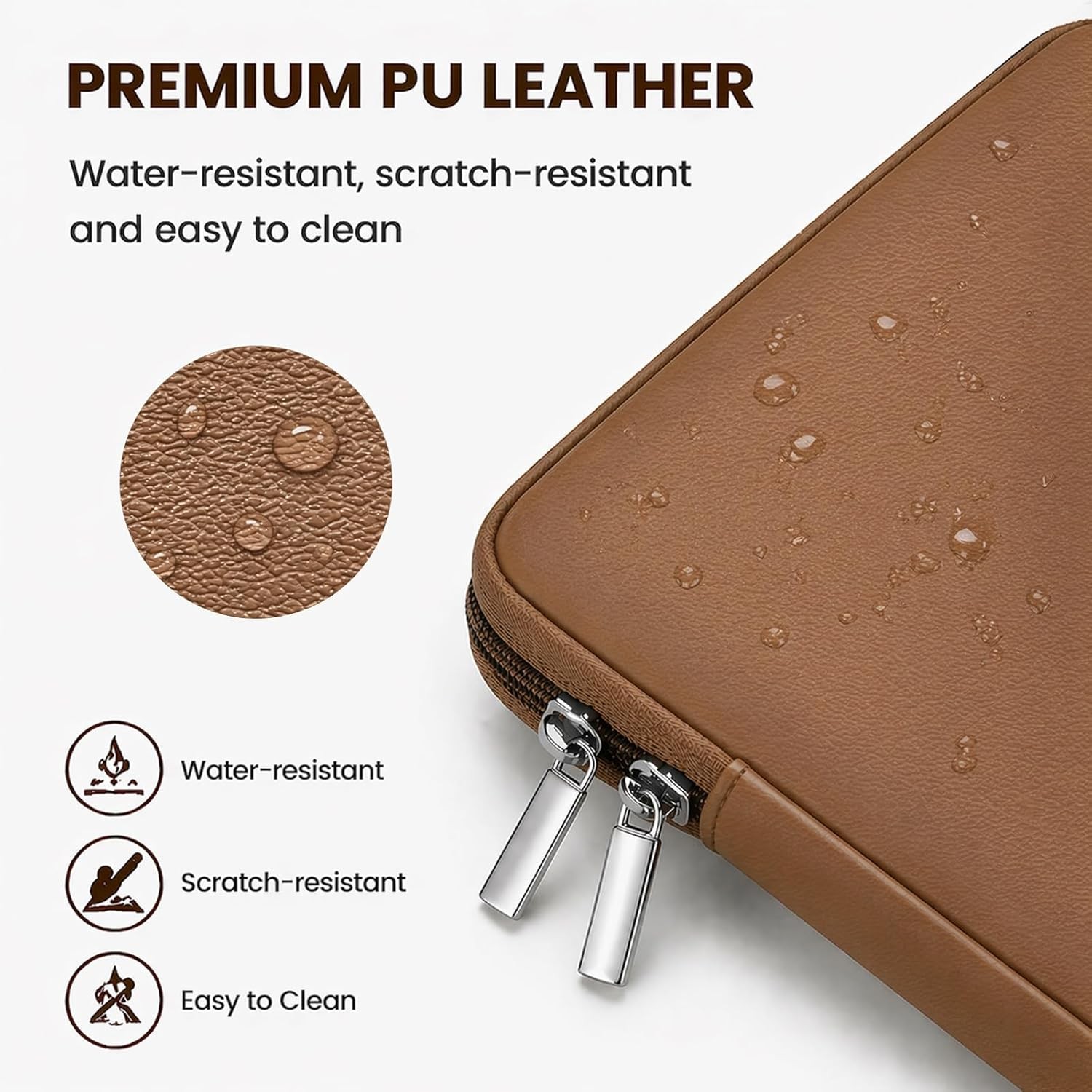 14 Inch Laptop Sleeve Soft PU Leather Case Protective Water Resistant Zipper Cov