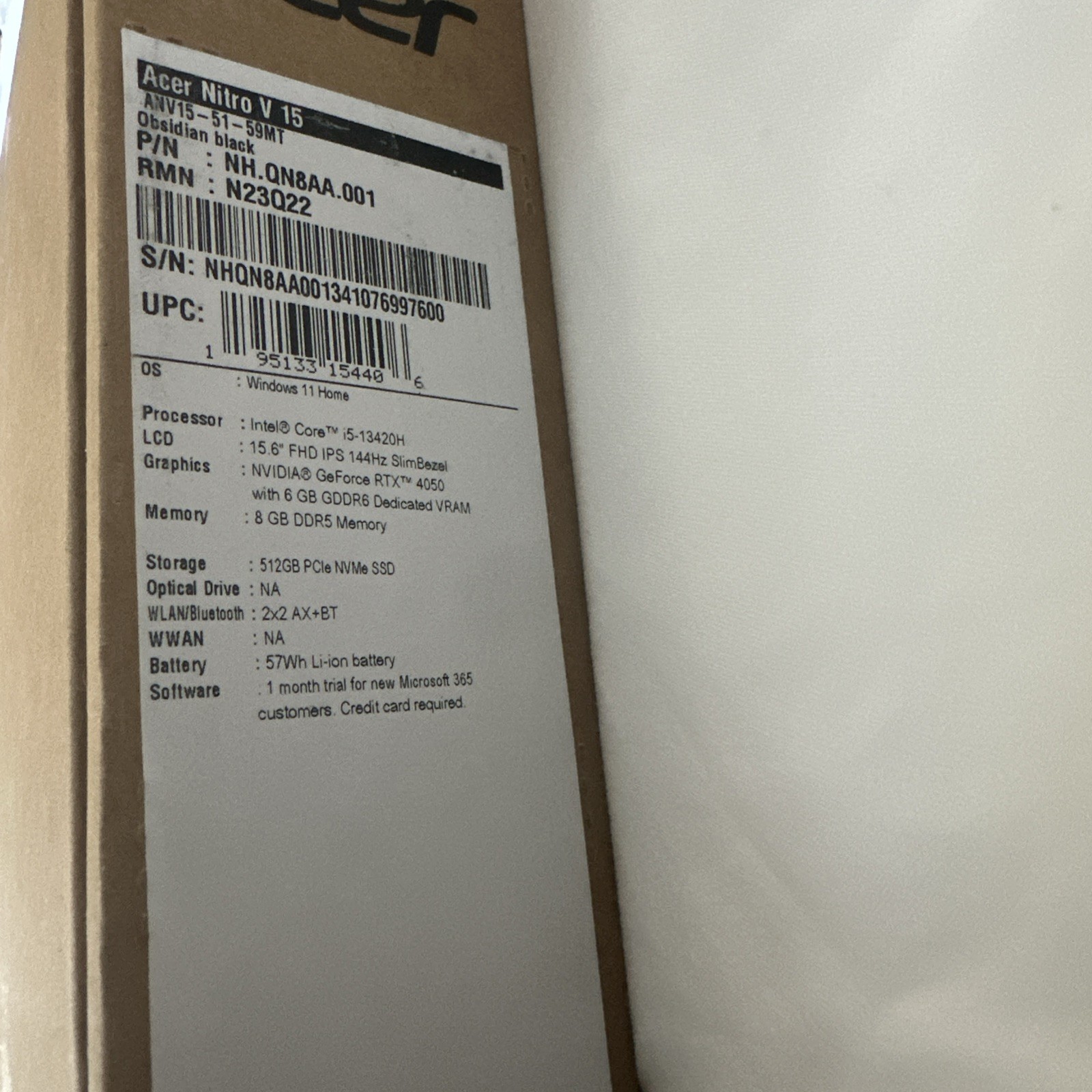 Acer Nitro V ANV15-51-59MT 15.6” (512GB SSD Intel Core i5-13420H 2.1GHz 8GB…
