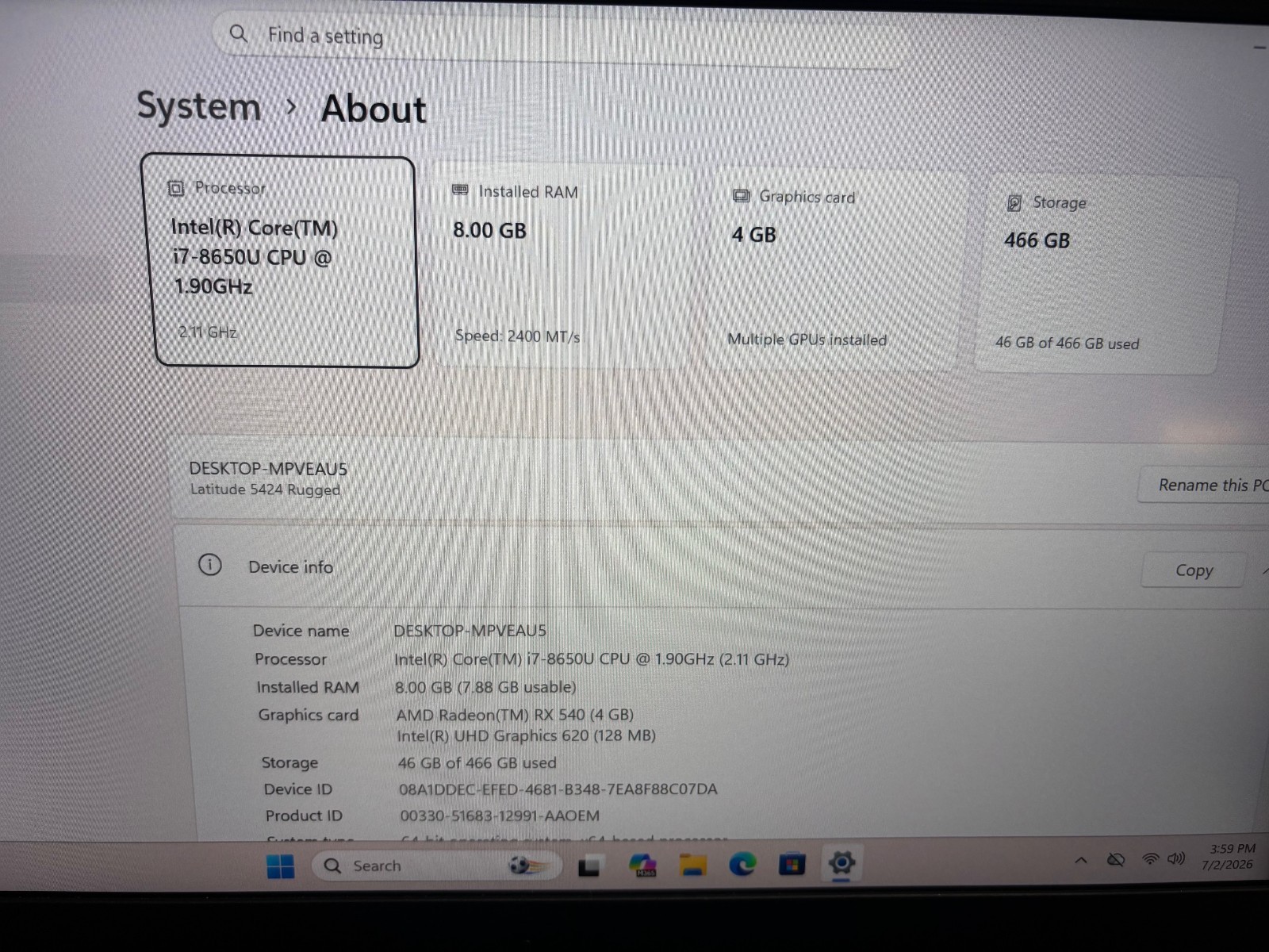 Dell Latitude 5424 Rugged Intel i7-8th 8GB 512GB Windows 11 Pro Touch Screen