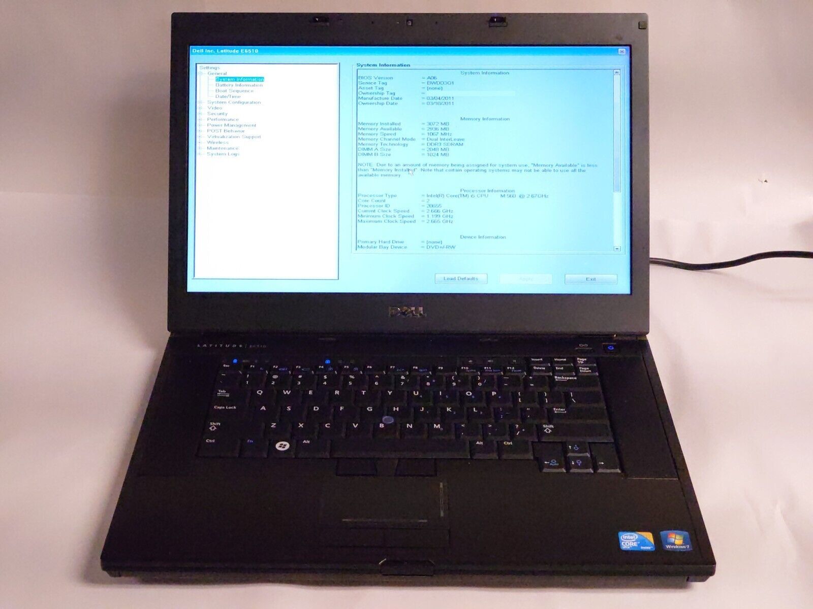 Dell Latitude E6510 15.6″(i5-M560@2.67 BOOTS TO BIO)3GB Ram No HD/OS /CADDY