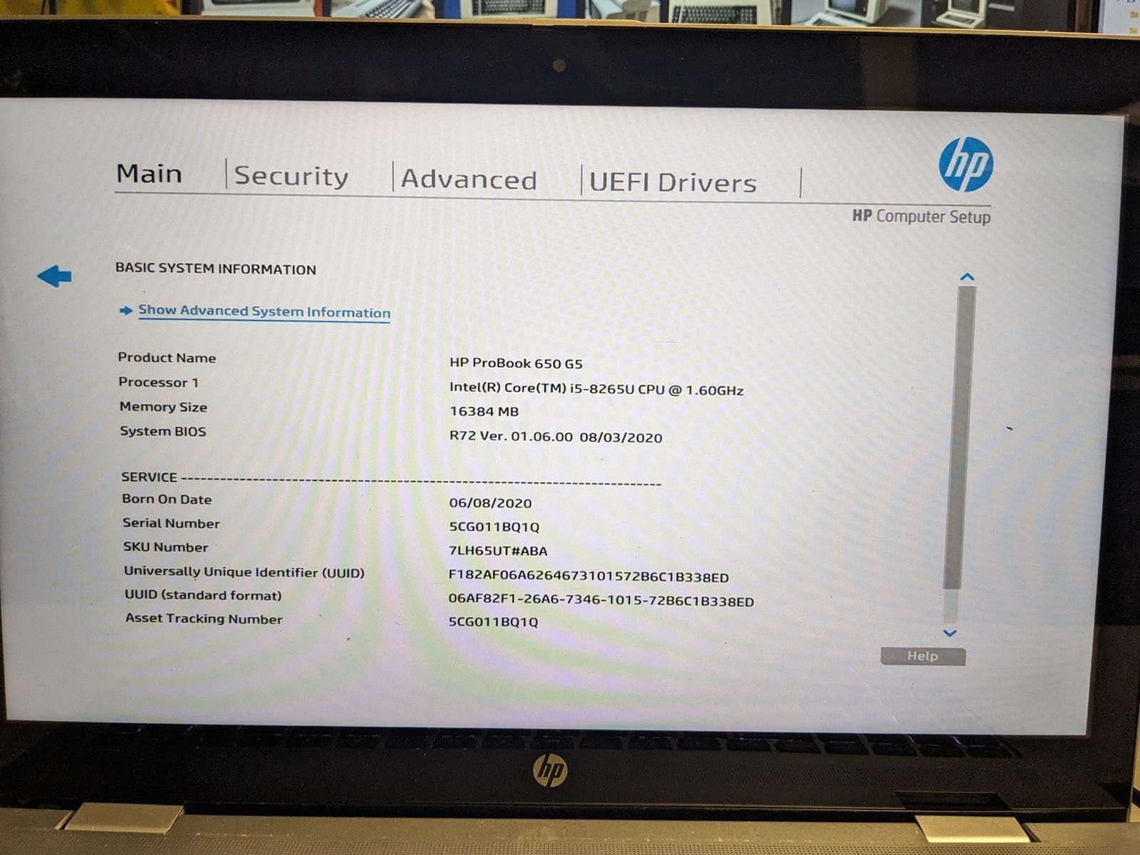 HP PROBOOK 650 G5 i5-8265U @ 1.60GHz, 16GB RAM, NO HDD/OS