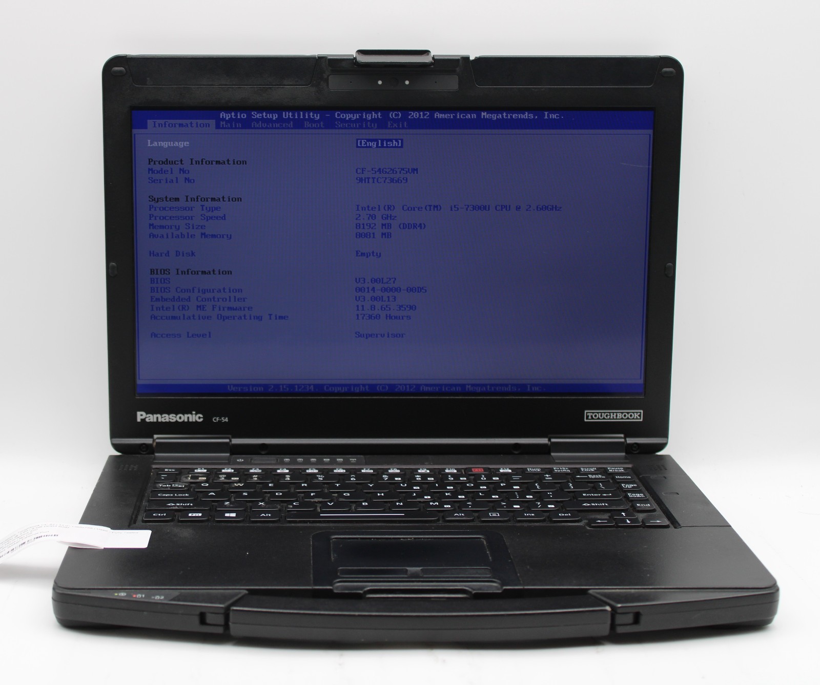 Panasonic ToughBook CF-54 MK3 _ i5-7300U _ 8GB DDR4 _ No SSD / OS
