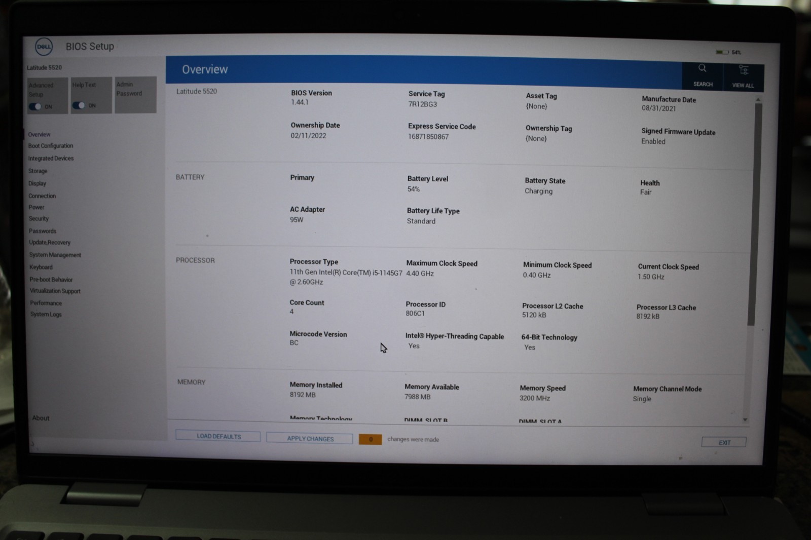 Dell Latitude 5520 i5-1145G7 2.6GHz / 8GB Ram/ 15.6″ Display/ NO HD
