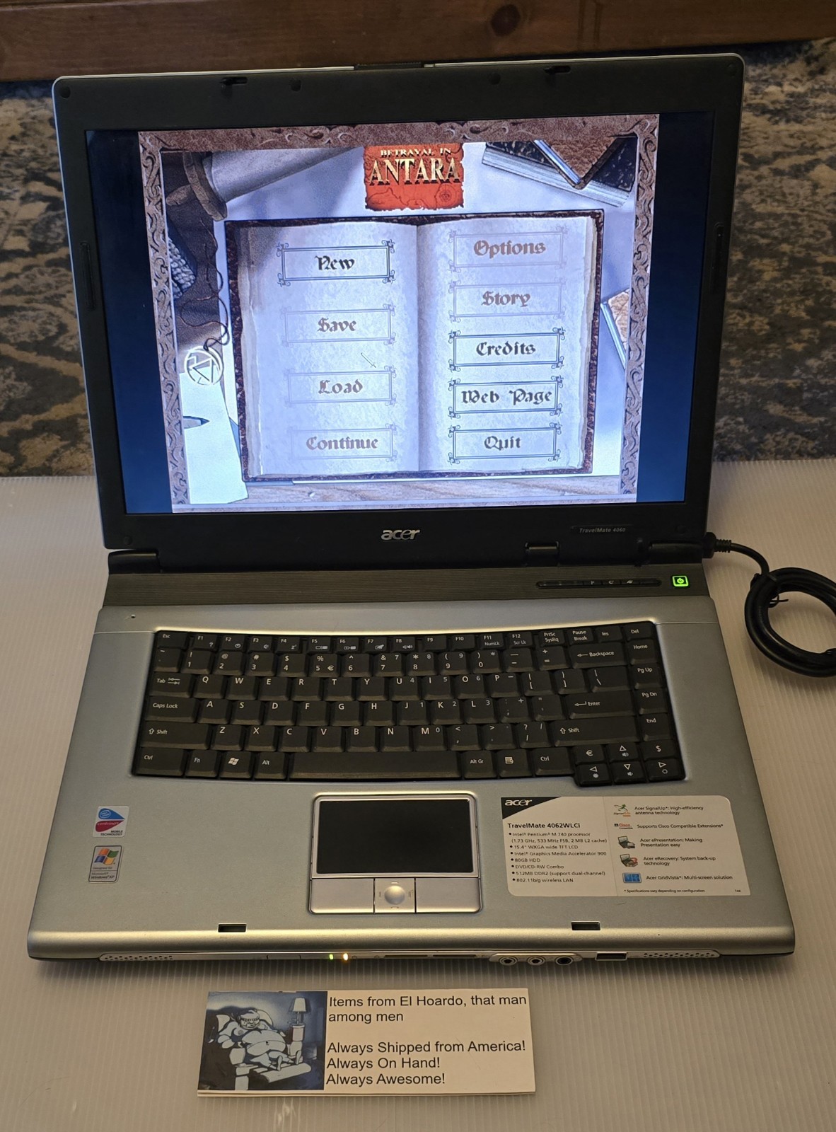 Acer Travelmate 4062 WLCi Laptop 1GB Ram 80GB HDD 1.73 Ghz Pentium M Win XP DVD