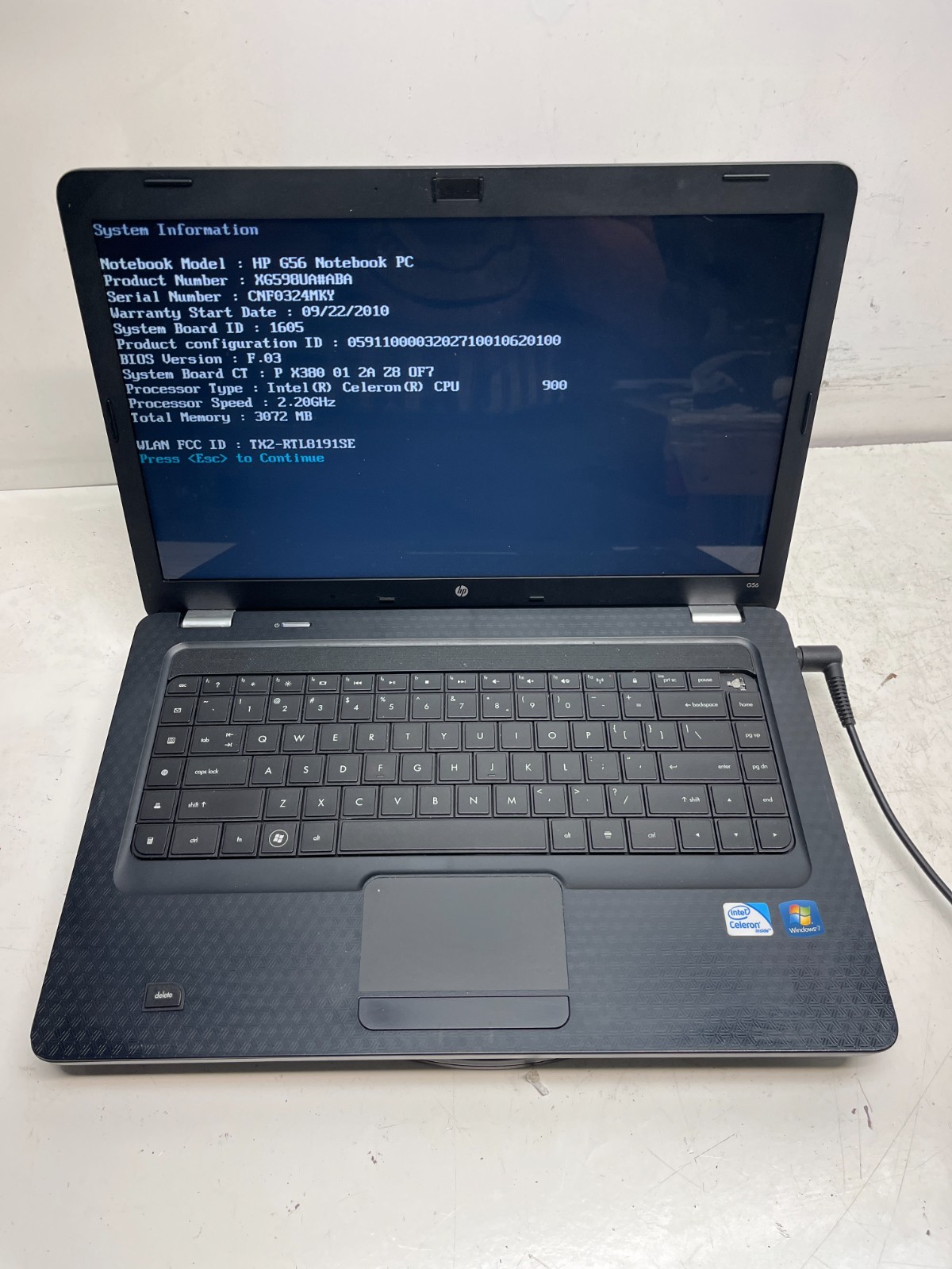 HP G56 Notebook PC Intel Celeron 900 2.20GHz 3GB NO HDD