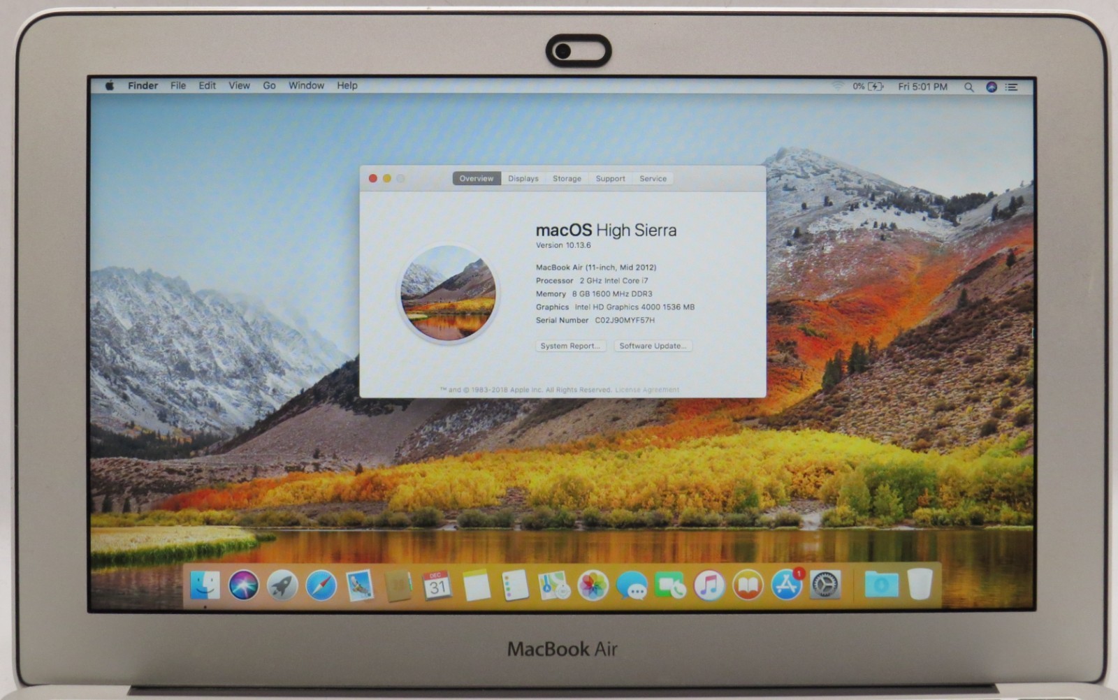 2012 MacBook Air A1465 | i7-3667U | 8GB DDR3 RAM | 256GB HDD | macOS 10.13