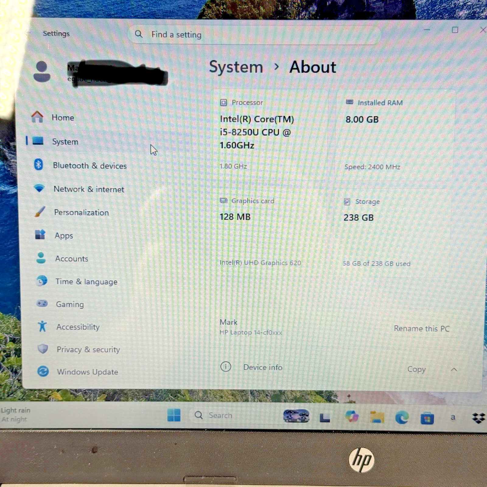 HP 14-cf0051od 14″ Laptop i5-8250U 8GB RAM 256GB SSD Windows 11 w/OEM Charger
