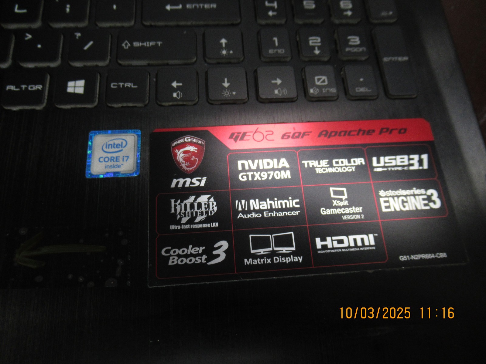 MSI GE62 6QF i7 6700HQ 2.60GHz 32GB 1TB HDD NVIDIA GTX 970M Ubuntu Laptop[No AC]