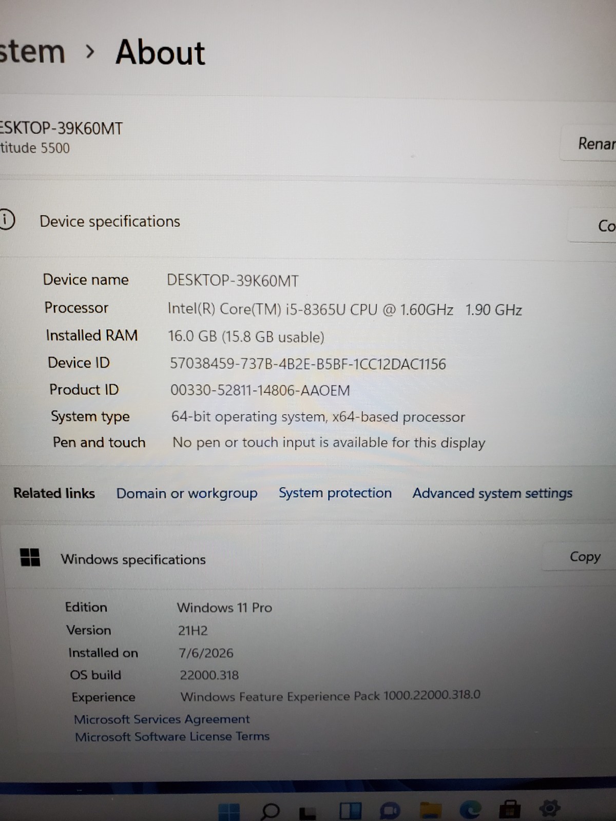Dell Latitude 5500 Core i5-8365U 1.60GHz 16GB RAM 256GB SSD Win11 #69