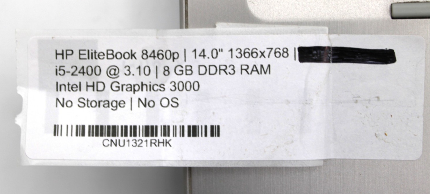 HP EliteBook 8460p i5-2400@3.10GHz 8GB DDR3 NO STORAGE OR OS *USED/TESTED*