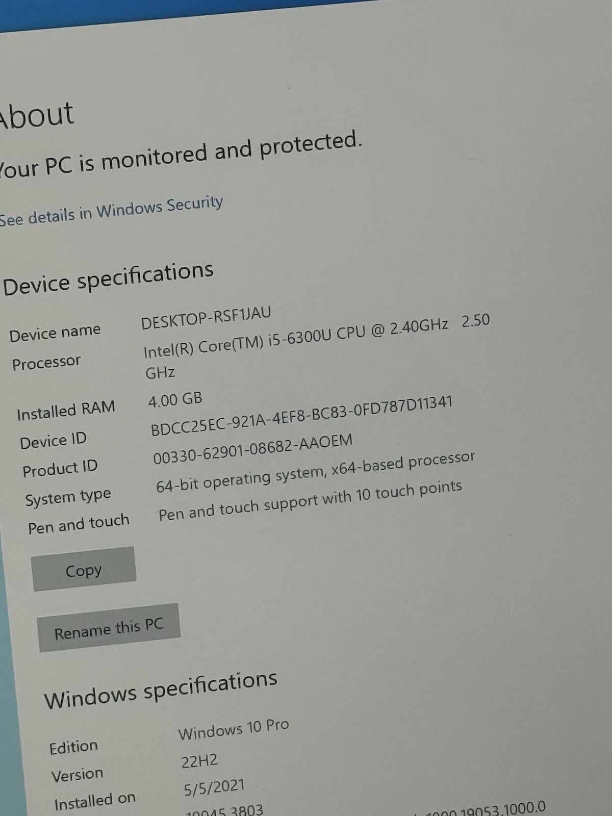 Microsoft Surface Pro 4 1724 12.3” Intel i5-6300U 4GB RAM 128GB SSD WIN10P