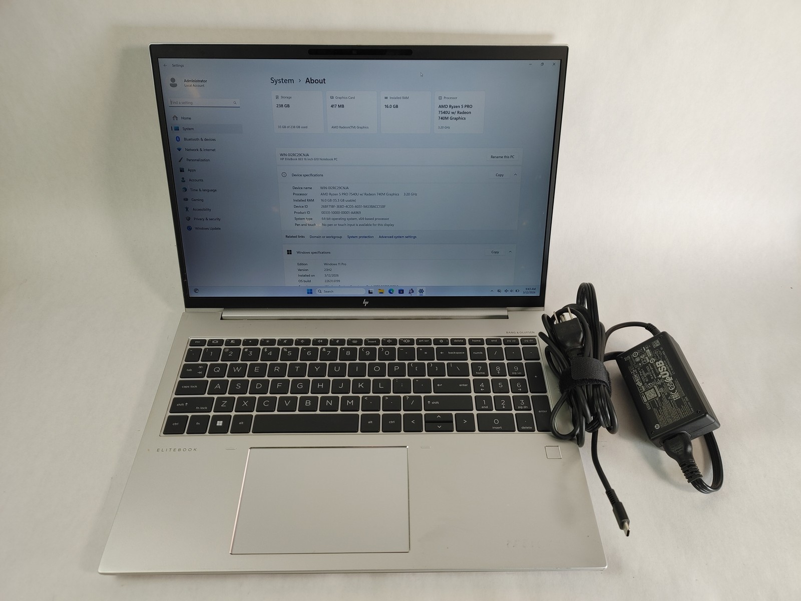 HP EliteBook 865 G10 Ryzen 5 Pro 7540U 3.20 GHz 16 GB DDR5 256 GB NVMe Windows
