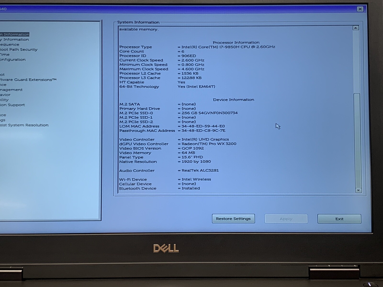 DELL PRECISION 7540 CORE i7-9850H | 24GB RAM, AMD RADEON PRO WX 3200 | #T856