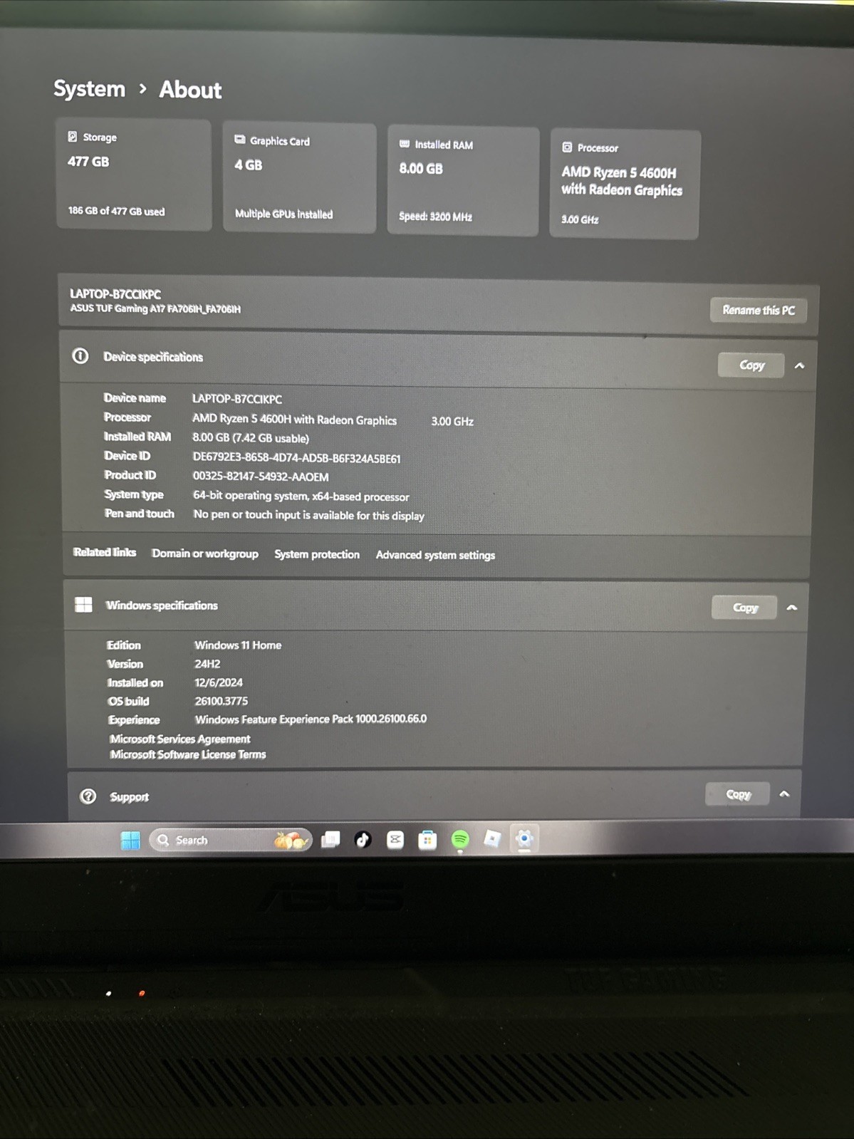 ASUS TUF Gaming A17 FA706IH-RS53- 17.3″- AMD Ryzen 5-4600H – 8GB RAM- 512GB SSD