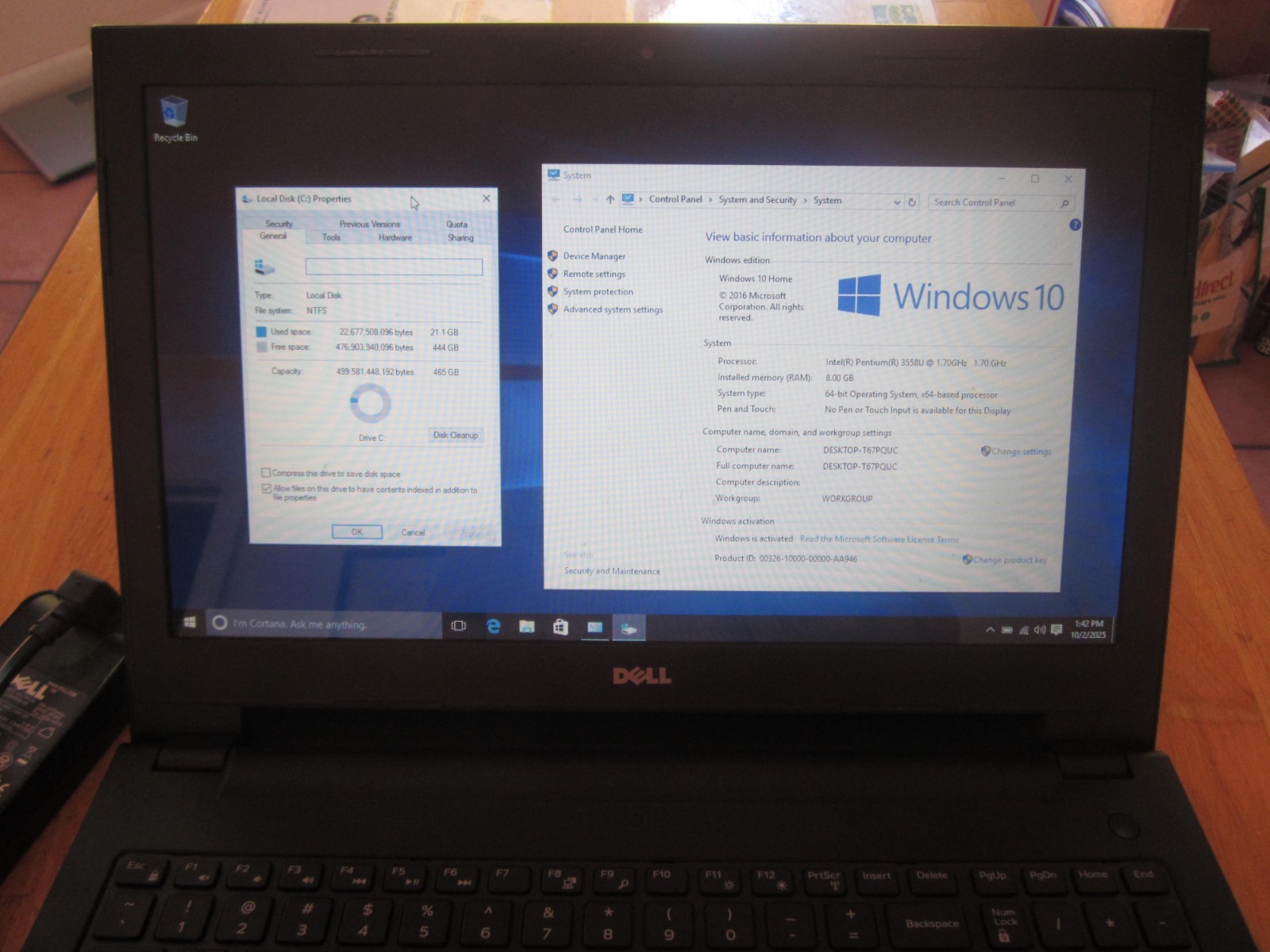 DELL INSPIRON 15 3542 LAPTOP 8GBRAM 500GBHD SCREEN INTACT W/PwrCord – WORKS